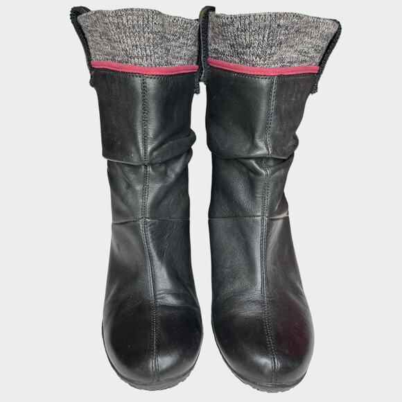 Merrell Lily Black Leather Slouch Wedge Boots - Picture 2 of 7